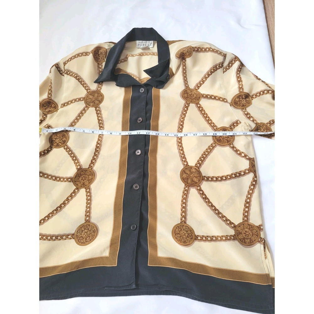 Vintage Adrianna Papell 100% Silk Chain Shirt Button-Down Shoulder Pads 14 - Picture 6 of 12